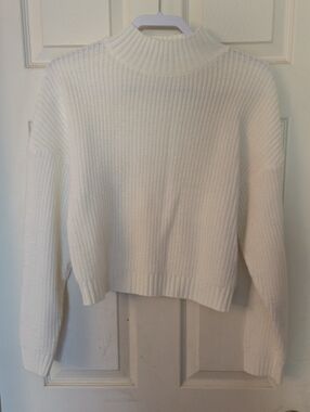Zaful Cream Ribbed Funnel-Neck Sweater